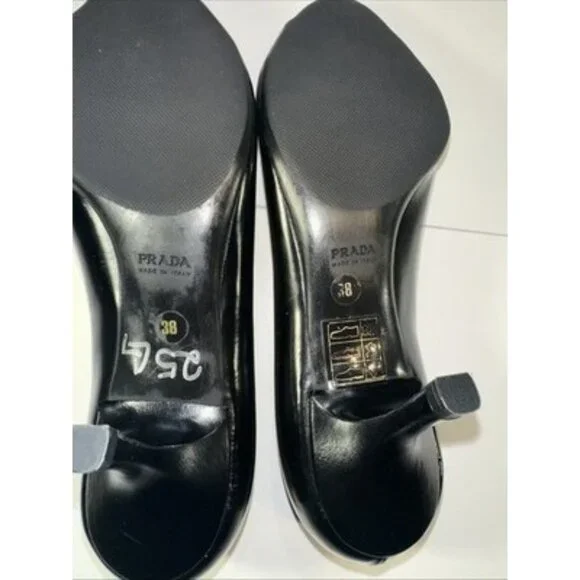 Prada Women's Open Toe Classic Pumps Patent Leather Black Size 6 - Picture 7 of 10